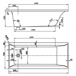 Baignoire acrylique VERONETSI 150 150x70 x45cm