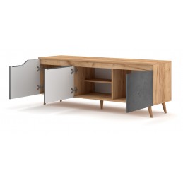 Meuble TV à pose libre TURE coloris chêne et gris 140x40x52 cm