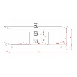 Meuble TV à pose libre TURE coloris chêne et gris 140x40x52 cm
