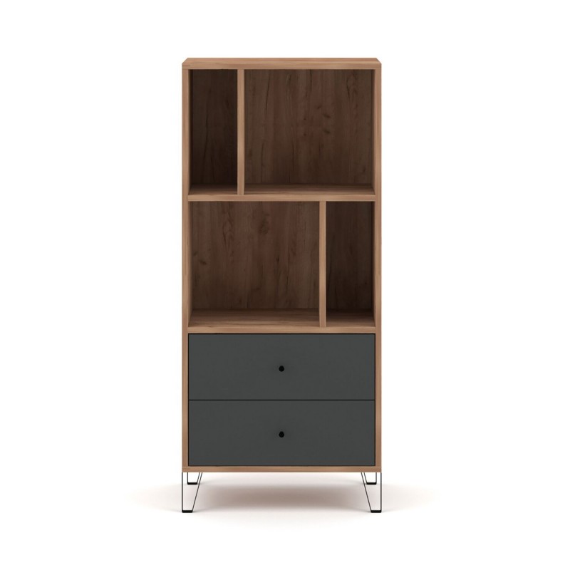 Bibliothèque BILBAO coloris chêne et gris mat 63,4 x40 x 135,2 cm