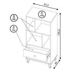 Bibliothèque BILBAO coloris chêne et gris mat 63,4 x40 x 135,2 cm