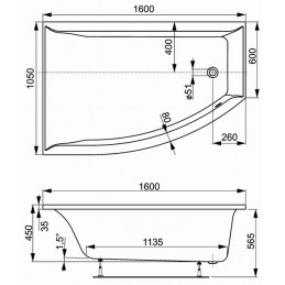 Baignoire d’angle avec tablier VERONETSI 160x105 x45cm
