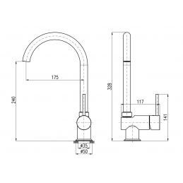 Mitigeur évier basse pression orientable en laiton noir mat H. 32,8 cm