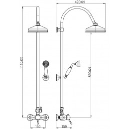 Colonne de douche LABE avec douchette laiton chromé et poignée en céramique H.111cm