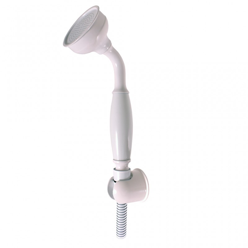 Set de douche complet RETRO avec flexible de 150 cm et support fixe en laiton blanc