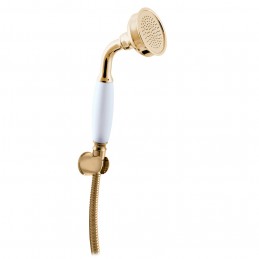 Set de douche complet RETRO avec flexible de 150 cm et support fixe en laiton doré