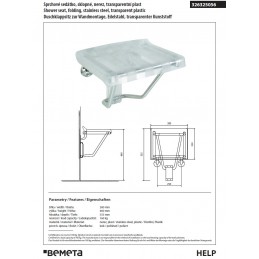 Siège de douche escamotable transparent HELP 55,5x38x46 cm