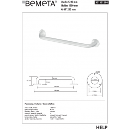 Barre de maintien de douche blanche HELP 1200 128x8x10,6cm