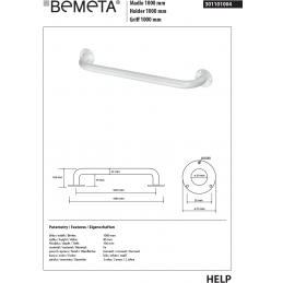 Barre de maintien de douche blanche HELP 1000 108x8x10,6cm