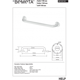 Barre de maintien de douche blanche HELP 1100 118x8x10,6 cm
