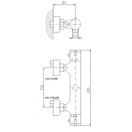 Mitigeur douche mural thermostatique laiton chromé sortie douchette bas