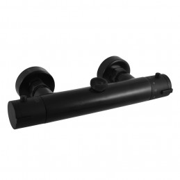 Colonne de douche murale thermostatique en laiton noir mat avec douchette H. 109 cm