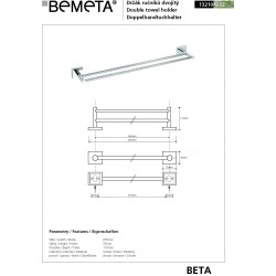 Porte-serviettes double BETA en chrome 65,5cm x 5,5cm x11cm