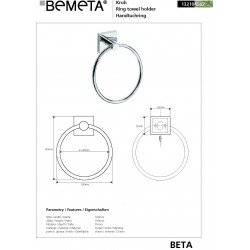 Porte serviette anneau BETA en chrome 16cm x 19cm x 5,5cm