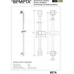 Rail de douche BETA en chrome avec porte pommeau 90cmx 9cm x 11cm 