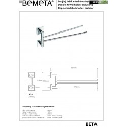 Porte-serviettes double pivotant BETA en laiton chromé 42x 16,5x 37 cm