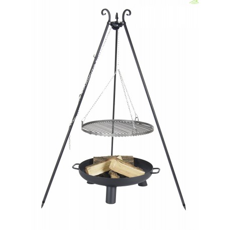Grille en acier noir sablé sur trépied + Brasero de jardin BALI