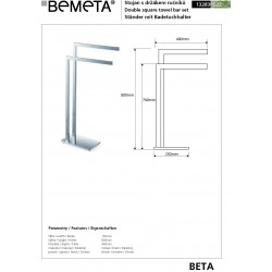 Porte serviette double barre sur pied en laiton chromé BETA 15 x 80 x 40 cm