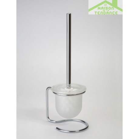 Brosse blanche ou noire de toilettes OMEGA à poser, bol en verre 11x40x13cm