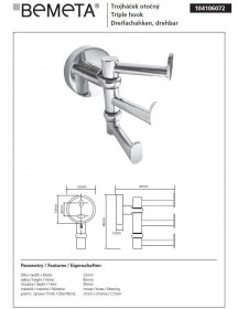 Patère triple rotative OMEGA laiton chromé 9,5x5,5x8,5cm