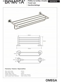 Etagère, tablette avec porte-serviettes OMEGA laiton chromé 65,5x11x20cm