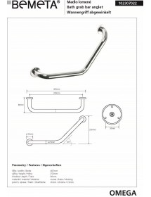 Barre de maintien coudée de douche OMEGA laiton chromé 40,5x25x8cm