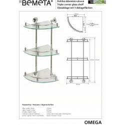 Tablette d'angle de douche 3 étages en verre OMEGA  27x67,5x27cm