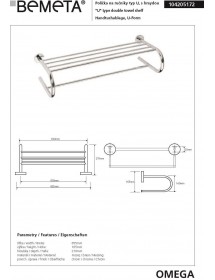 Tablette porte-serviette forme U OMEGA laiton chromé 65,5x16,5x27 cm