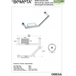 Barre de maintien coudée avec porte savon OMEGA laiton chromé 40x25x13 cm