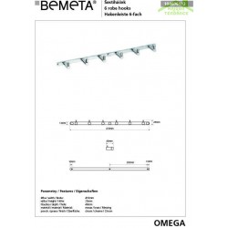 Patère à 6 crochets OMEGA laiton chromé 41x2,5x4 cm