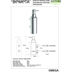 Distributeur de savon liquide OMEGA laiton chromé 5,5x19,5x8,5 cm / 150 ml Distributeur de savon liquide OMEGA laiton chromé 5,5x19,5x8,5 cm / 150 ml