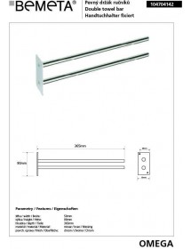 Porte-serviettes double fixe en laiton chromé OMEGA 5x9x36,5 cm