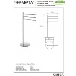 Porte serviette triple pivotant sur pied OMEGA laiton chromé 37x85x25 cm