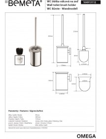 Goupillon de toilette mural brosse OMEGA en chrome 9,5x38,5x12 cm