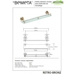 Tablette de douche murale en verre avec rail RETRO en bronze 60 x9 x12 cm