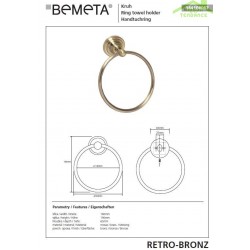 Anneau de serviette de douche RETRO en laiton bronze 16x19x6,5 cm