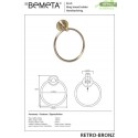 Anneau de serviette de douche RETRO en laiton bronze 16x19x6,5 cm